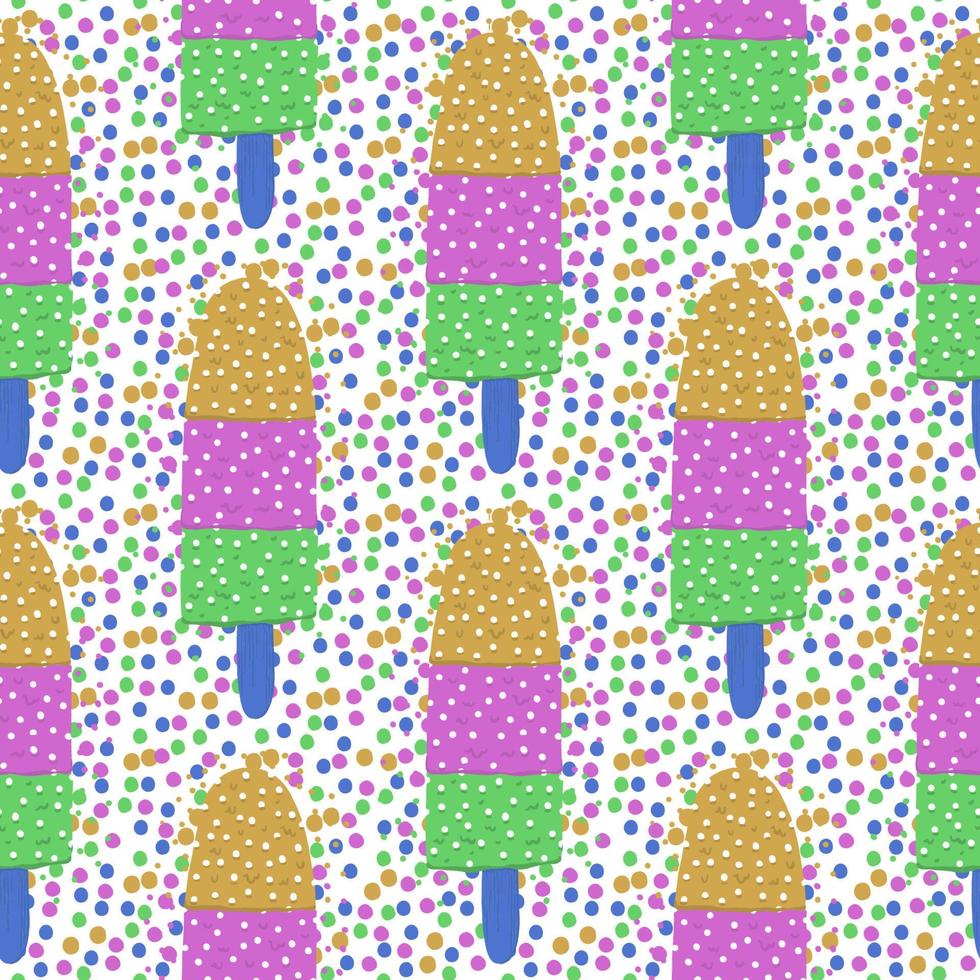 Ice-cream summer seamless pattern. Bright color. Hand drawn style. vector