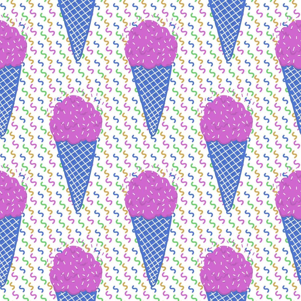 Ice-cream summer seamless pattern. Bright color. Hand drawn style. vector