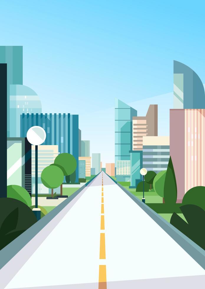 Carretera de la ciudad en temporada de verano. paisaje urbano en orientación vertical. vector