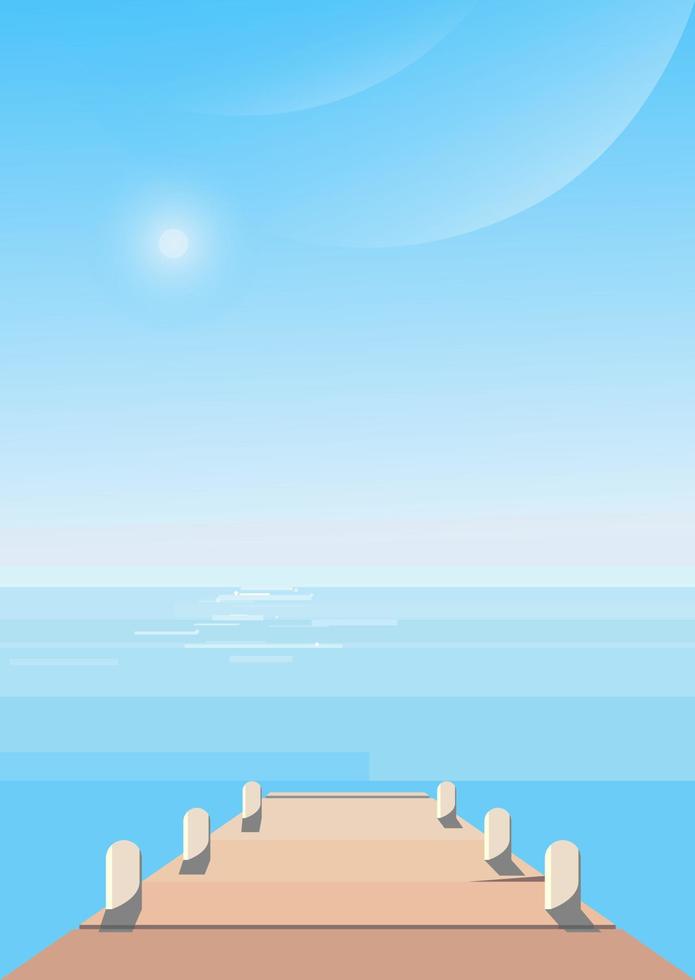 Sea pier on sunny day. Natural scenery in vertical orientation. vector