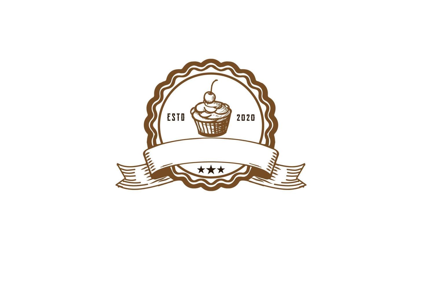 vector de diseño de logotipo de sello de etiqueta de sello de cupcake retro vintage