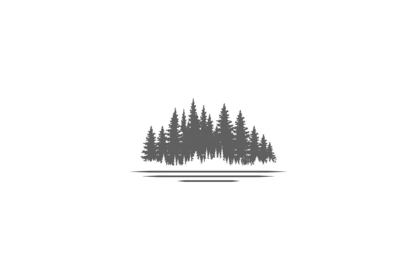 Pine Cedar Conifer Coniferous Evergreen Fir Larch Cypress Hemlock Tress Forest and River Lake Creek and for Camp Outdoor Adventure Logo Design Vector