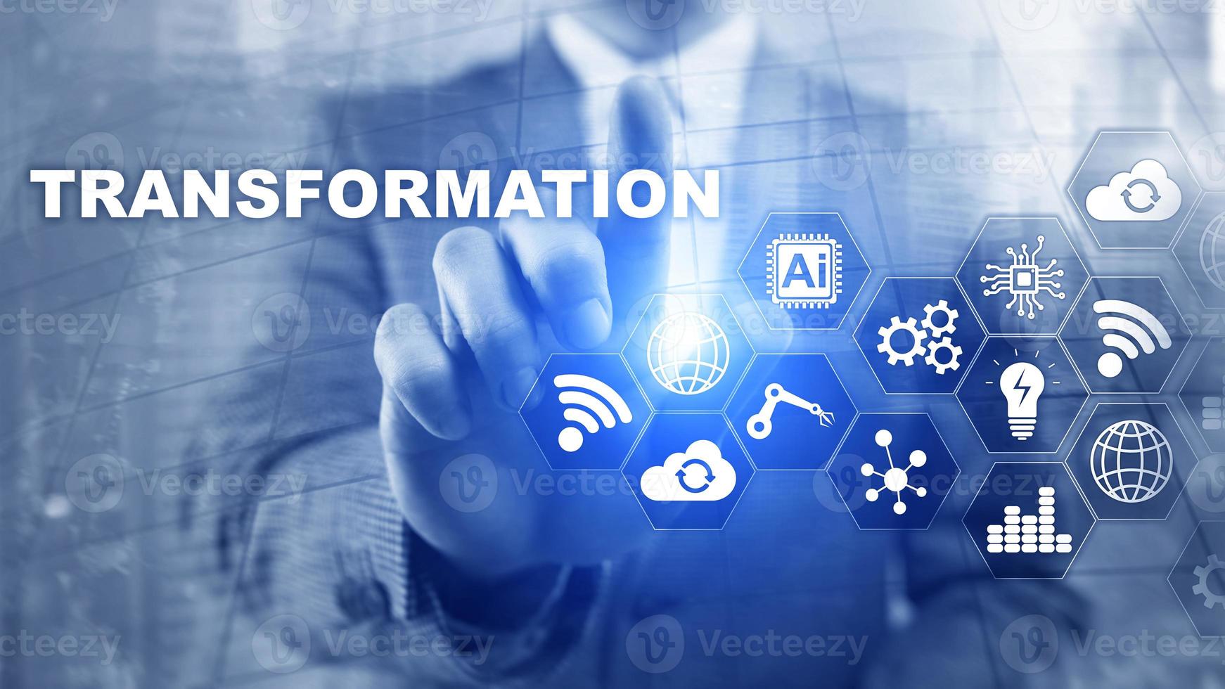 transformación del negocio. futuro e innovación concepto de red e internet. conocimiento de los negocios abstractos. medios mixtos foto