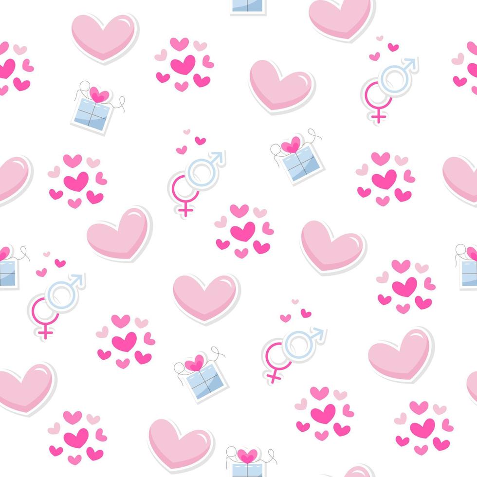 Fondo abstracto de elementos del día de San Valentín. conjunto de lindos iconos dibujados a mano sobre el amor aislado sobre fondo blanco en delicados tonos de colores. patrón feliz dia de san valentin vector