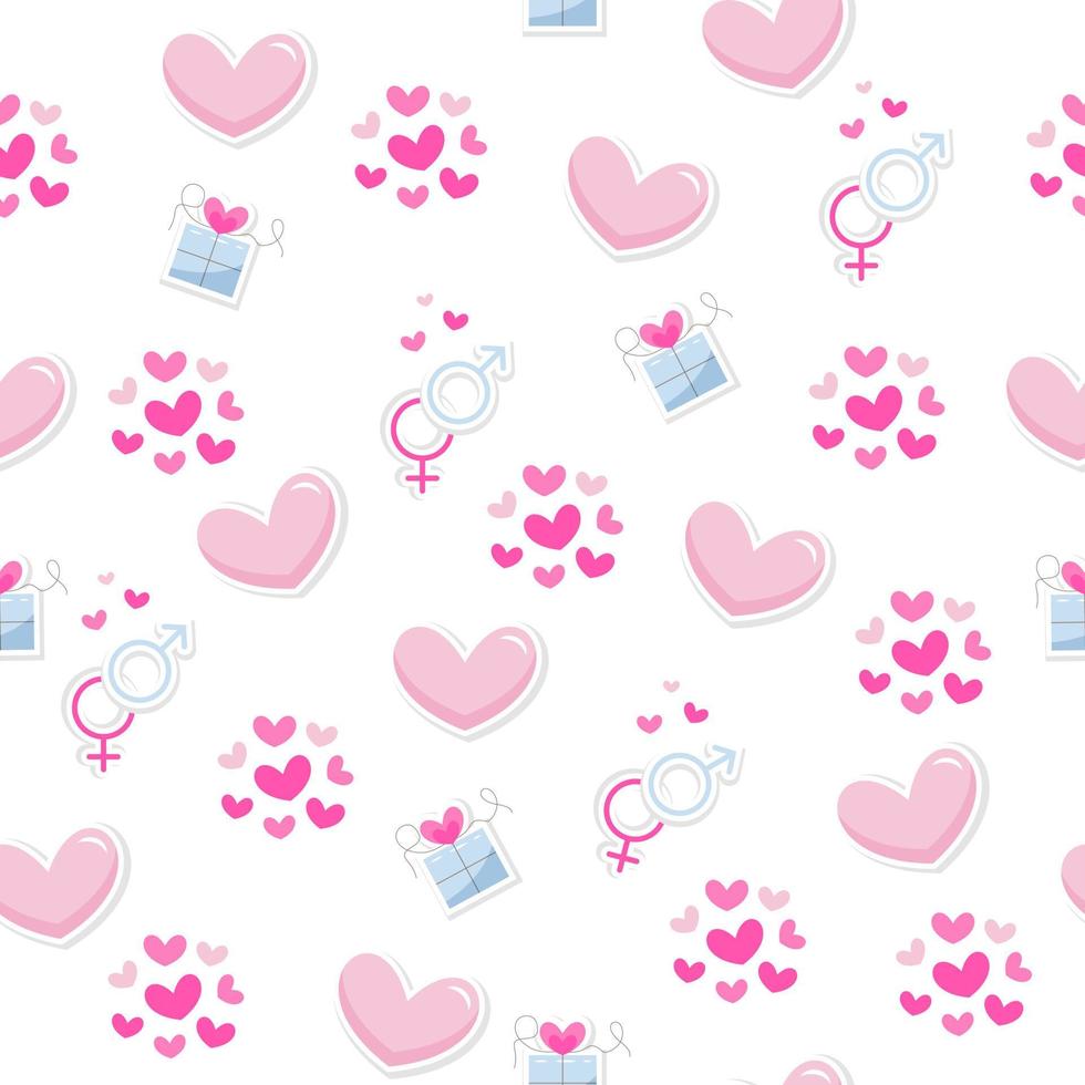 Valentine's day elements abstract background. Set of cute hand drawn icons about love isolated on white background in delicate shades of colors. Pattern Happy Valentine's Day vector