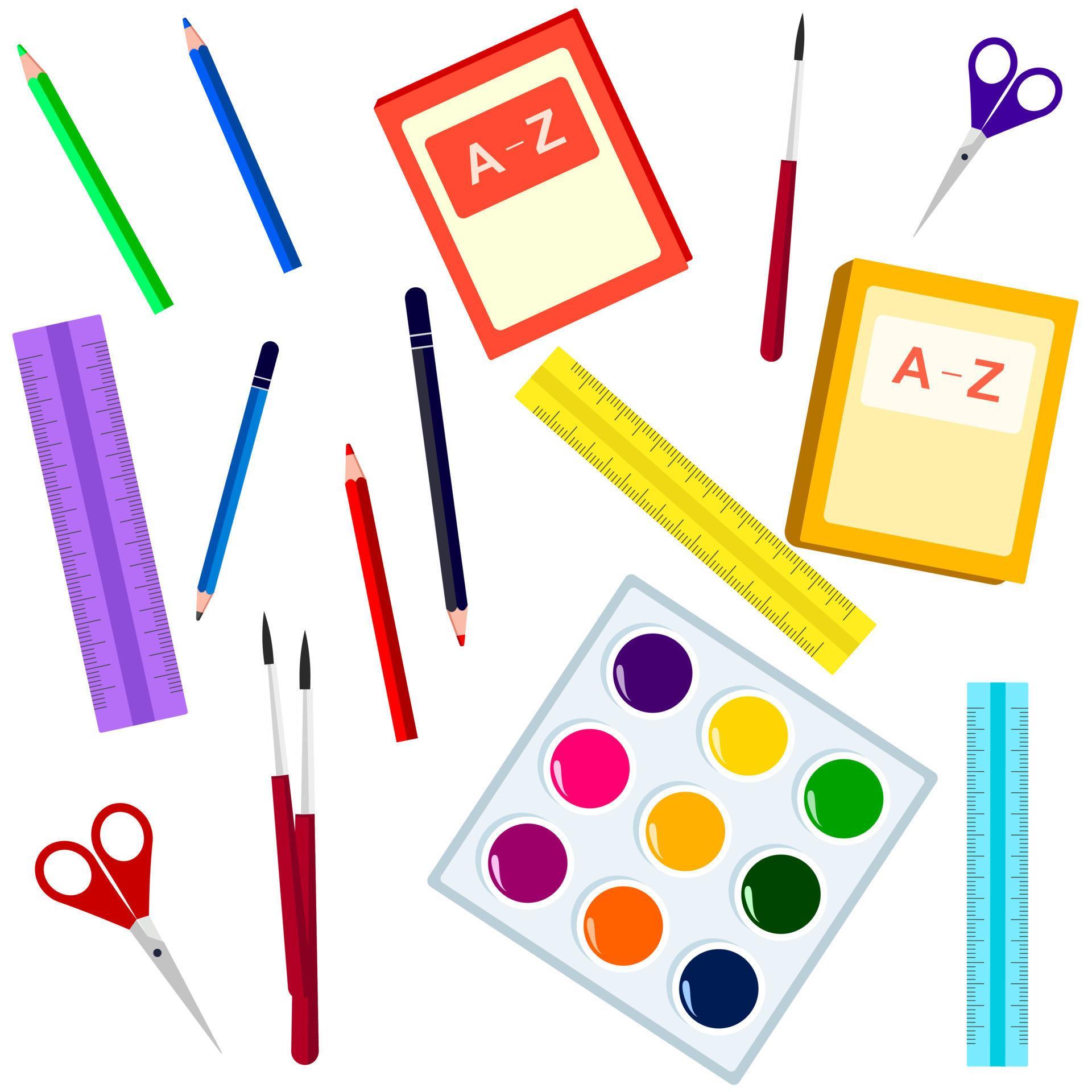 stationery for schoolchildren. Cute vector illustrations for a poster