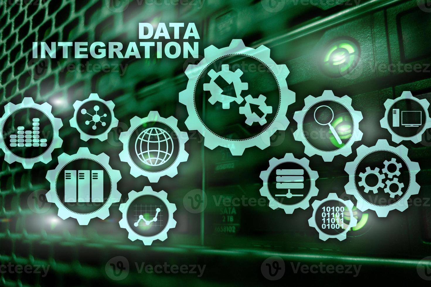 Data integration Business Information Technology Concept on Server Room Background photo