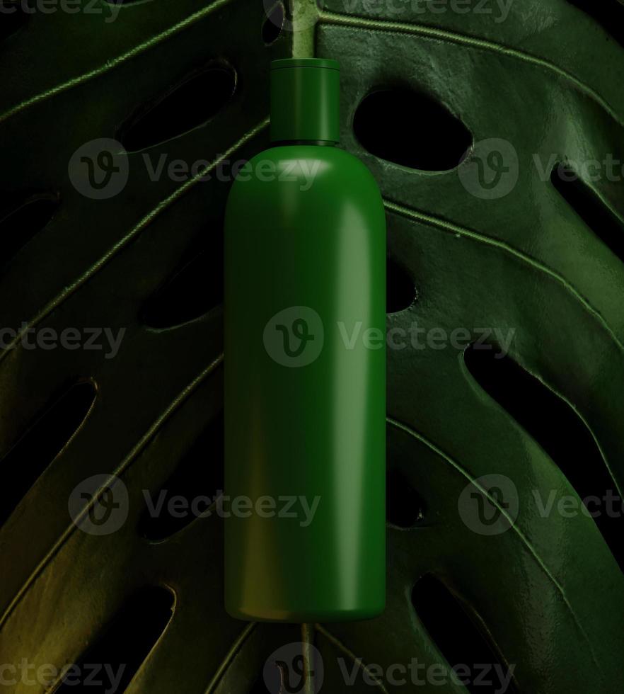 Design of natural cosmetic cream , serum, skincare blank bottle packaging with leaves herb, bio organic product. beauty. 3d illustartion. Product presentation photo