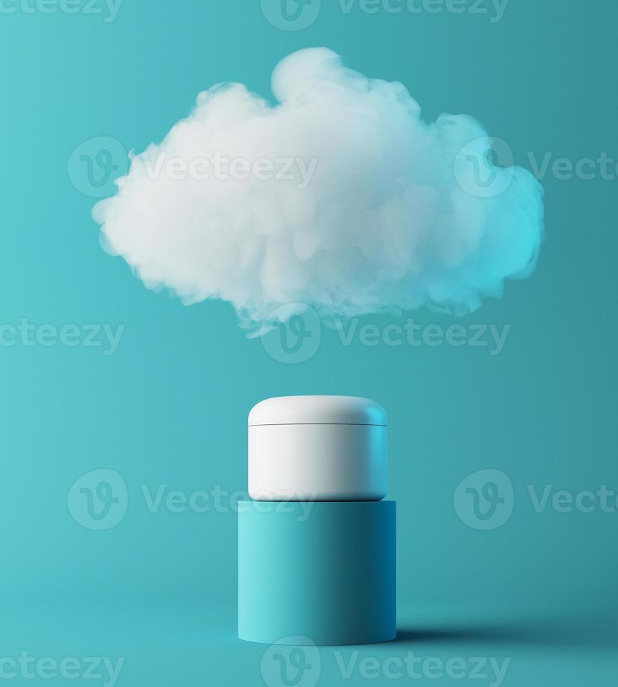 Natural moisturizer cosmetic presentation with cloud, mock up scene podium for product display. hydrating concept. 3D rendering photo