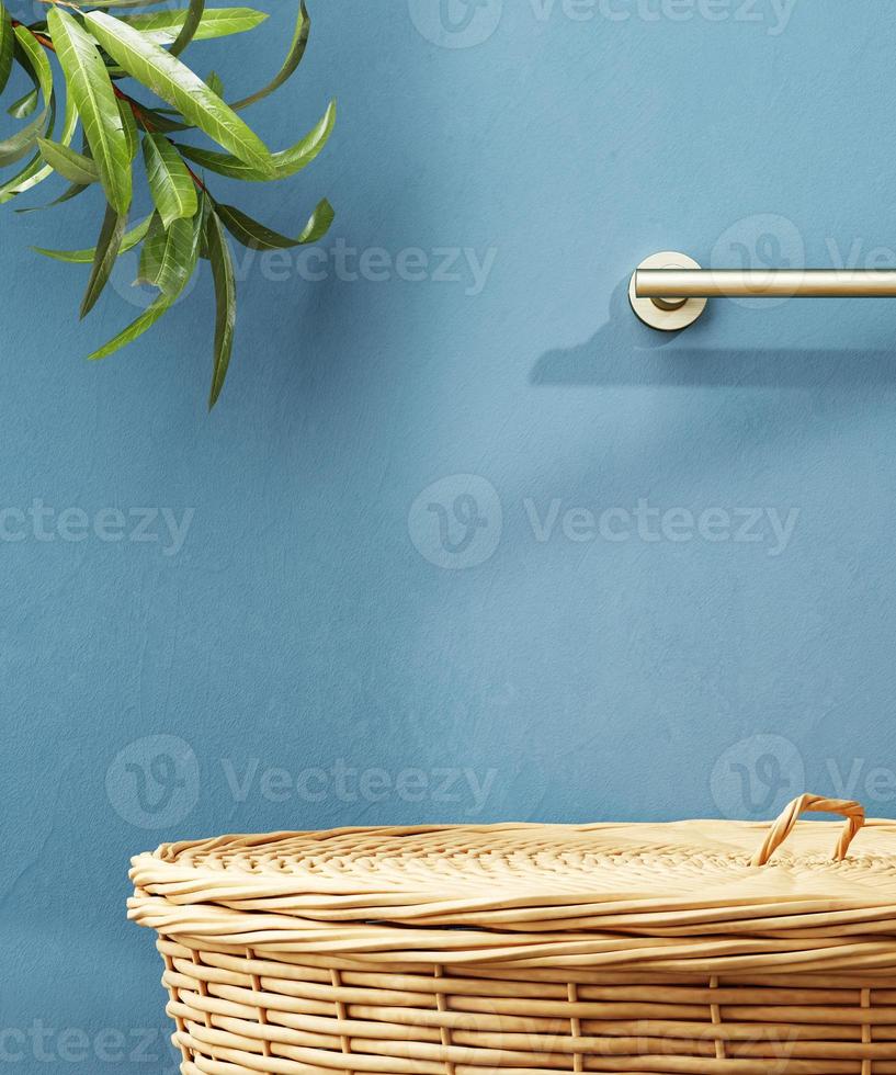 Cosmetic product display bathroom interior background. 3d illustration photo