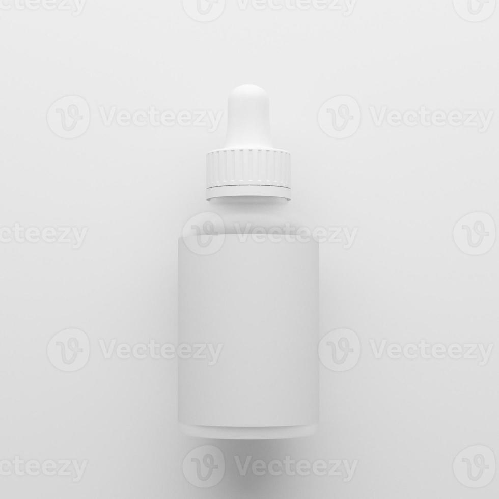 Clean modern minimal design. Cosmetic dropper bottle for liquid, cream, gel, lotion. Beauty product package, blank template of white plastic jar. 3d illustration. photo