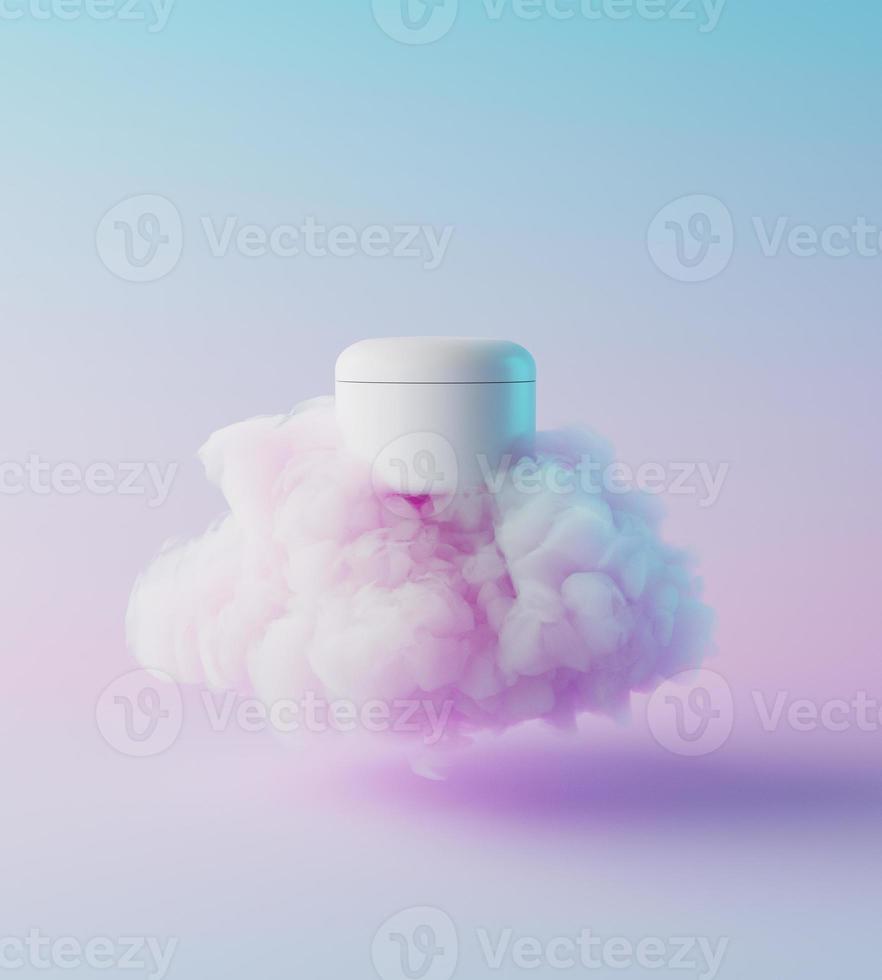Natural moisturizer cosmetic presentation with cloud, mock up scene podium for product display. hydrating concept. 3D rendering photo