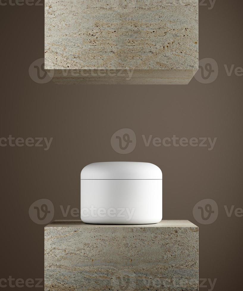 Cosmetic cream jar podium. Natural stone pedestal. 3d illustration. photo