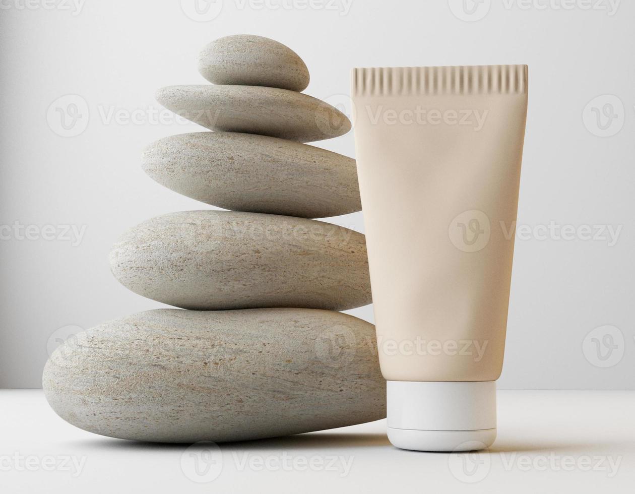 Composition with body cream in jars on light background. Mock up for product display. 3d illustration photo
