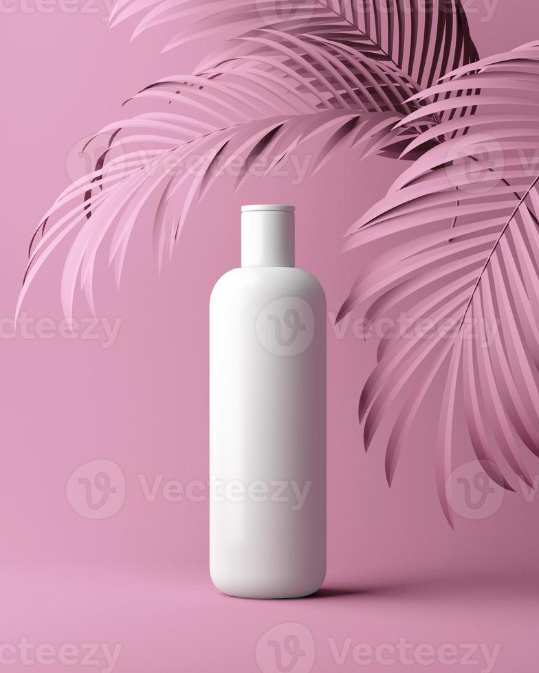 Color design of natural cosmetic cream , serum, skincare blank bottle packaging with leaves herb, bio organic product. beauty and spa concept. 3d illustartion photo