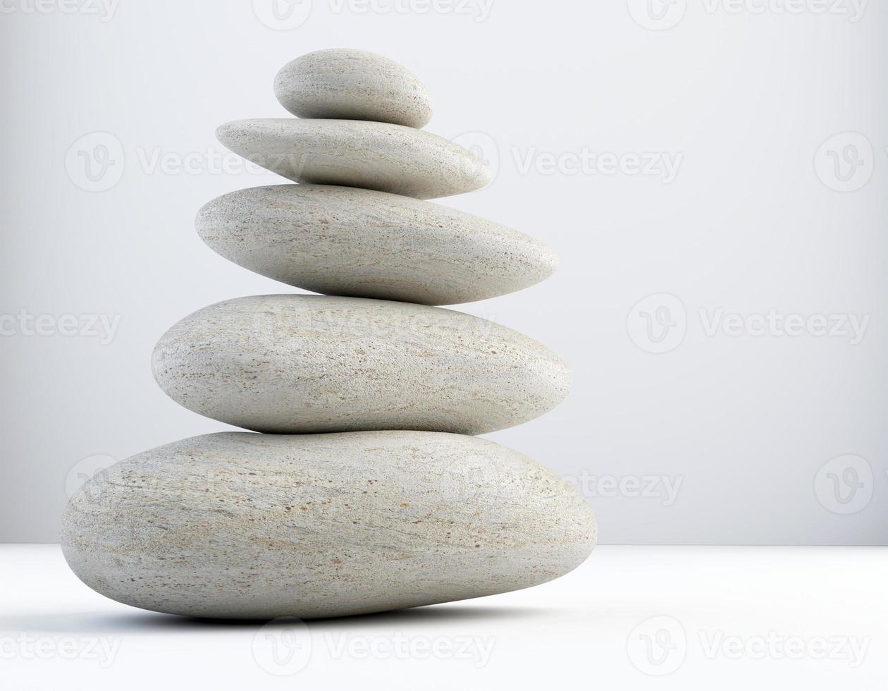 Pila de piedras blancas de spa zen equilibradas aisladas. Fondo blanco. Ilustración 3d foto