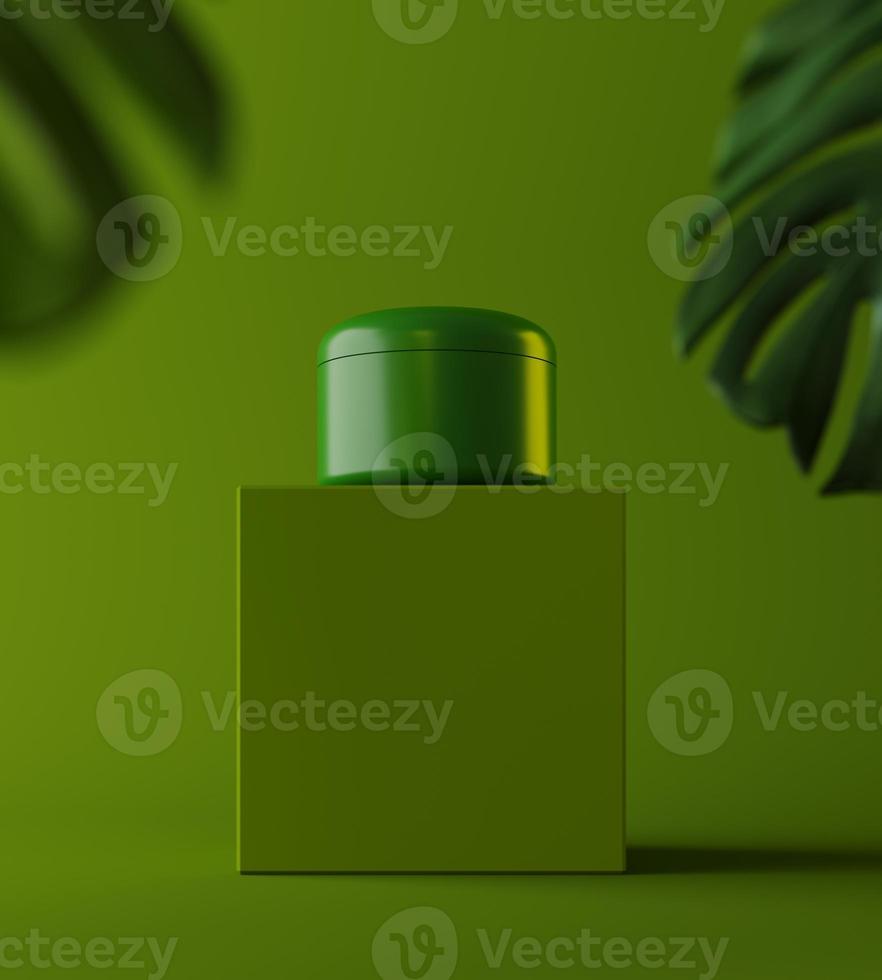 Product placement presentation template with green background, eco abstract modern different style, brochure, catalog, book, magazine. 3d illustration photo