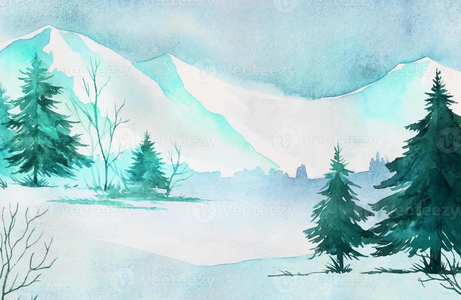 greenish blue wonderful winter snow mountain pastel color with natural frozen tree. photo