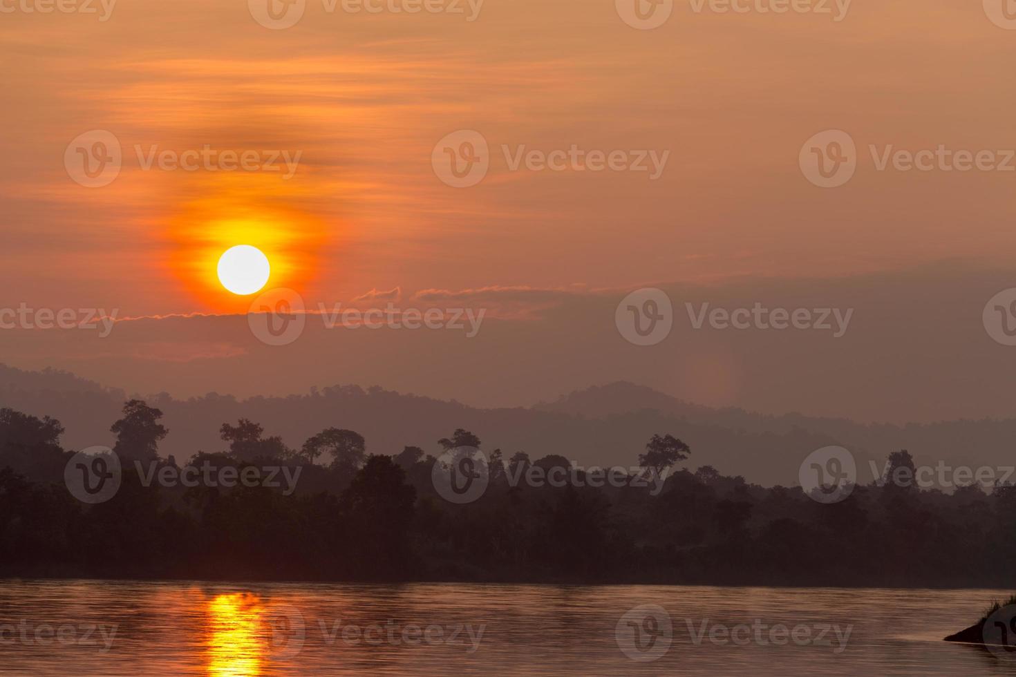 Sunrise at Mekong river between Thai - Laos Beautiful landscape in morning time photo