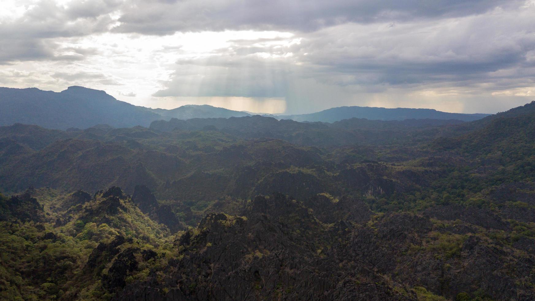 Beautiful landscape lay lighting of landmark of Asia. Aerial view Limestone mountains in Khammouane Laos. photo