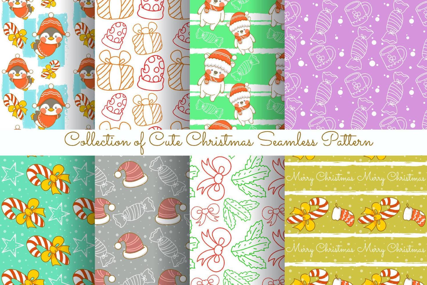 Set of collection cute christmas seamless pattern vector