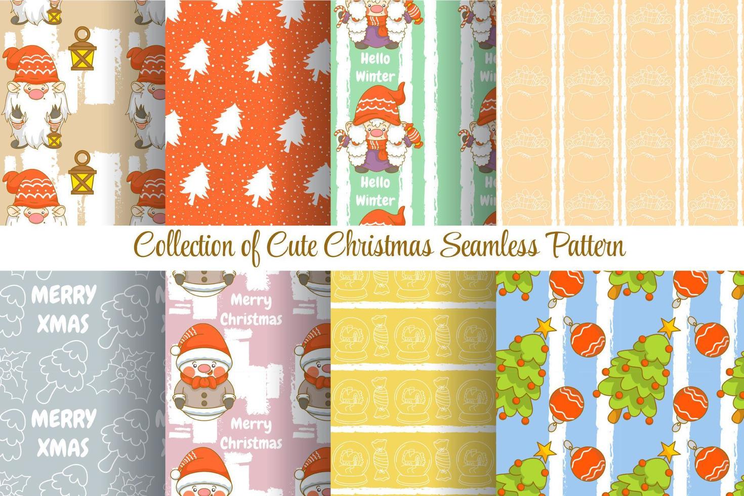 set of collection cute christmas seamless pattern vector