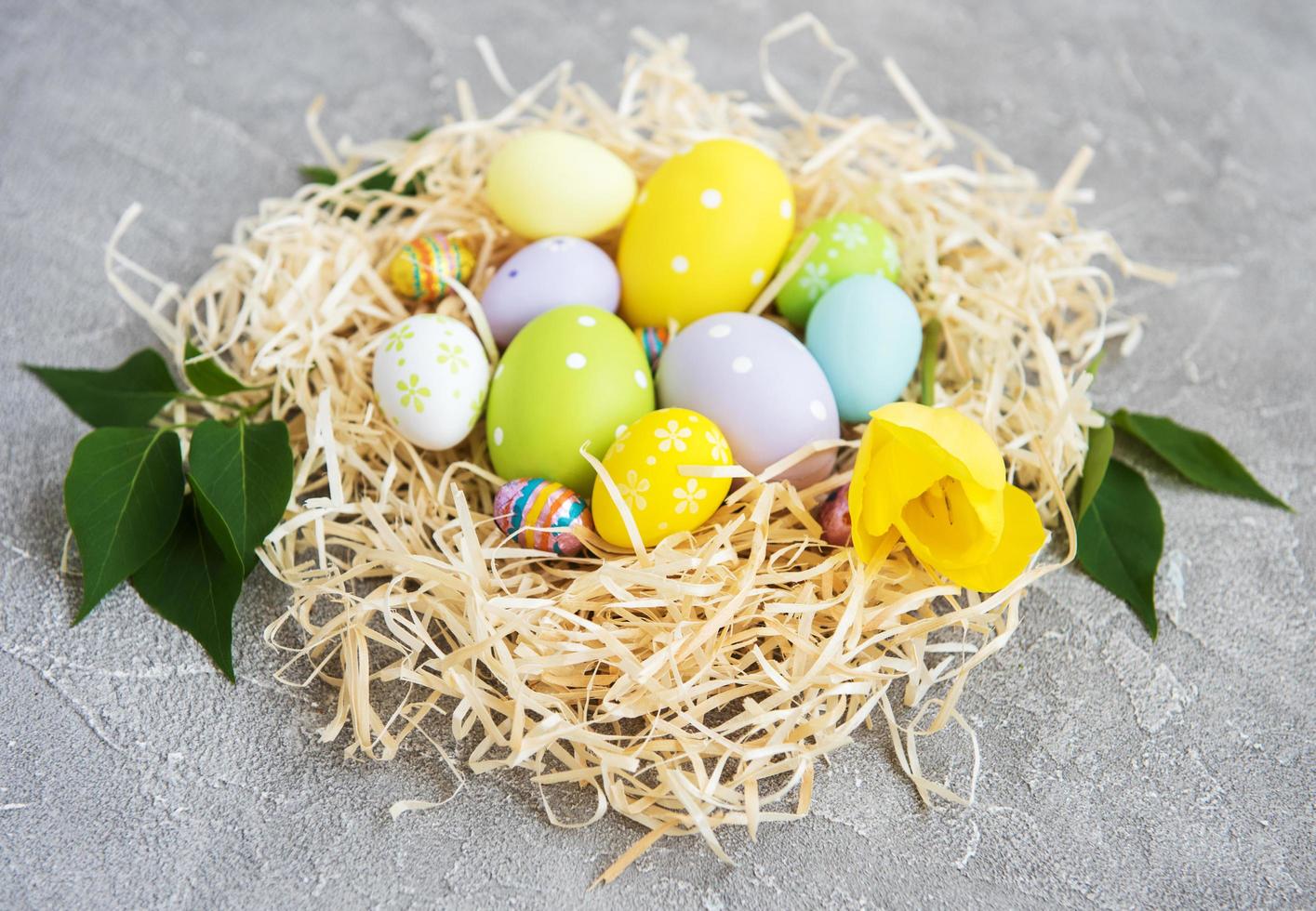 Nest with easter eggs photo