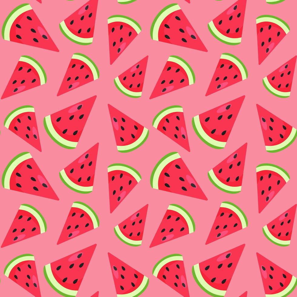 Funny seamless pattern with colorful watermelon pieces. Red, pink and green colors. Positive summer mood. Endless design. Print for textile, clothes, gift wrap, cards, design and decor vector