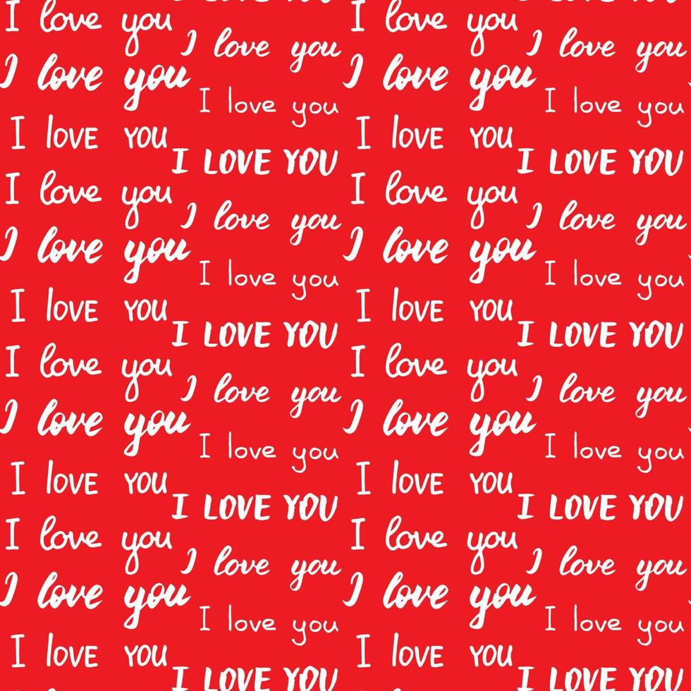 Seamless pattern with different types of I love you inscription. White phrases on red. Hand drawn lettering. Romantic print for wedding or Valentines Day. Print for textile, gift wrap, decor vector