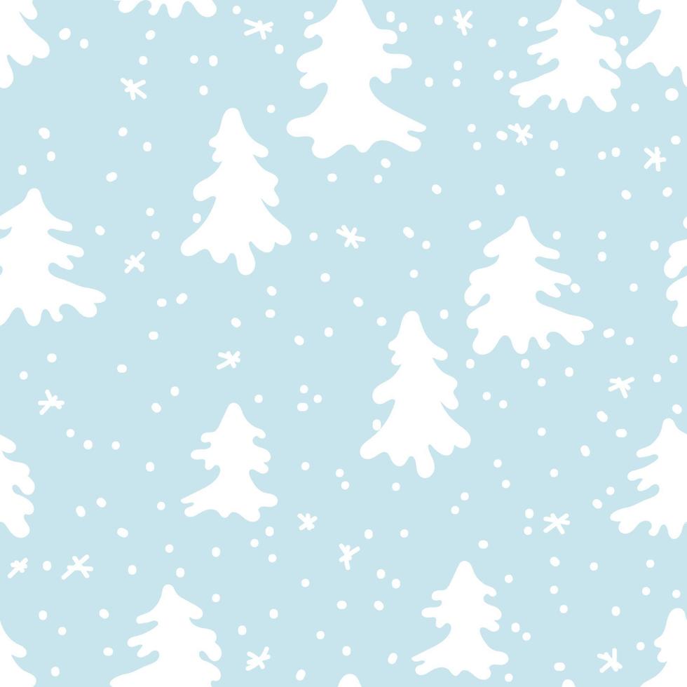 Seamless vector pattern with fir tree and snowfall for wallpaper, pattern fills, web page backgrounds, surface textures, gifts. Creative handmade textures for winter holidays, Christmas, New Year.