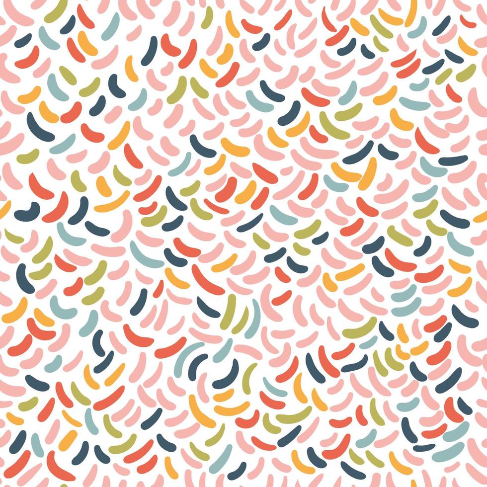 Hand-drawn striped vector seamless pattern with short oblique strokes in rainbow colors. Lines, shapes, curves texture for paper, gift wrap, wallpapers, fabric, textile design.