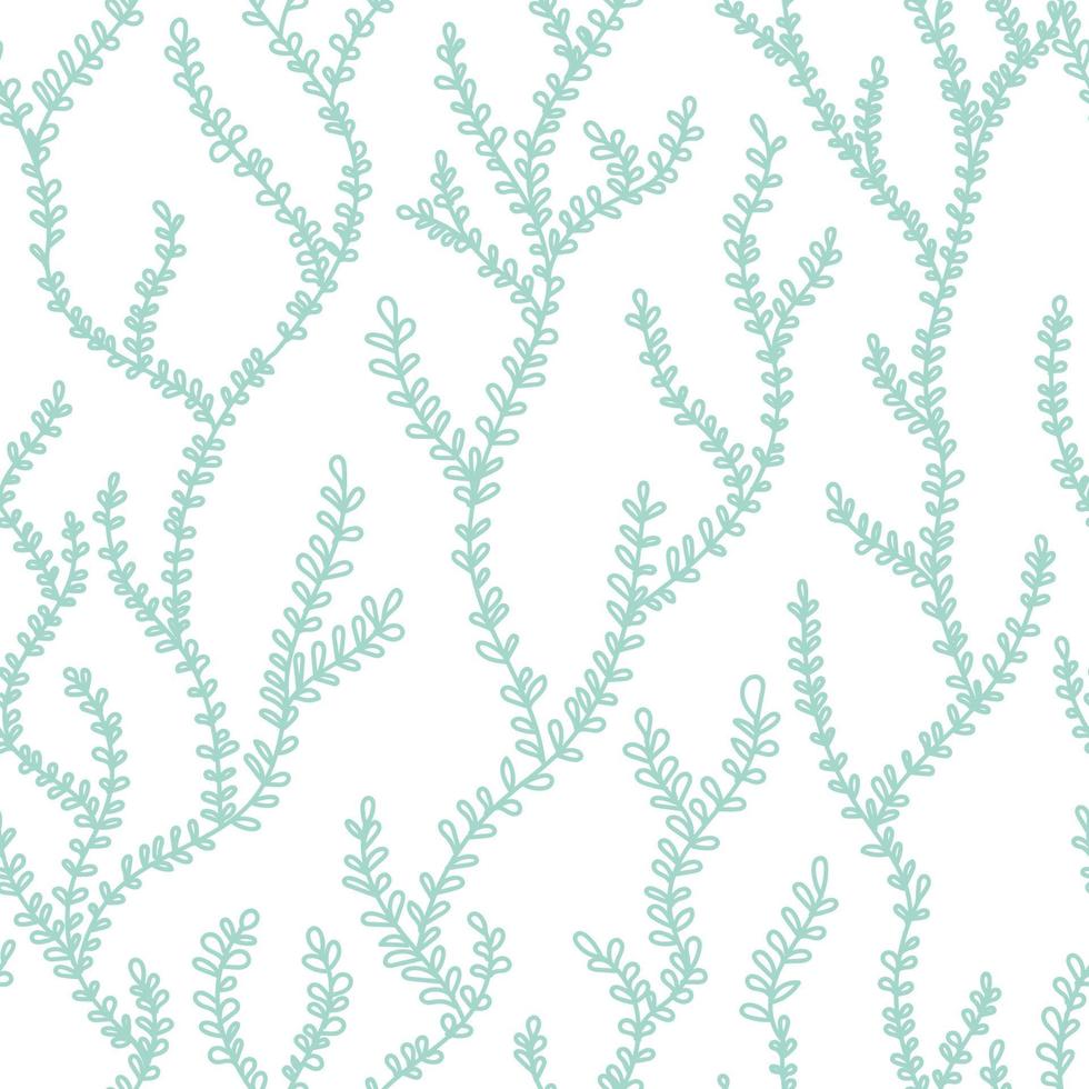 Branches with leaves, algae, water plant vector seamless pattern. Delicate, light floral, herbs shapes background. Abstract texture  for wrapping, wallpaper, textile,  leaflet. Bright mosaic backdrop.