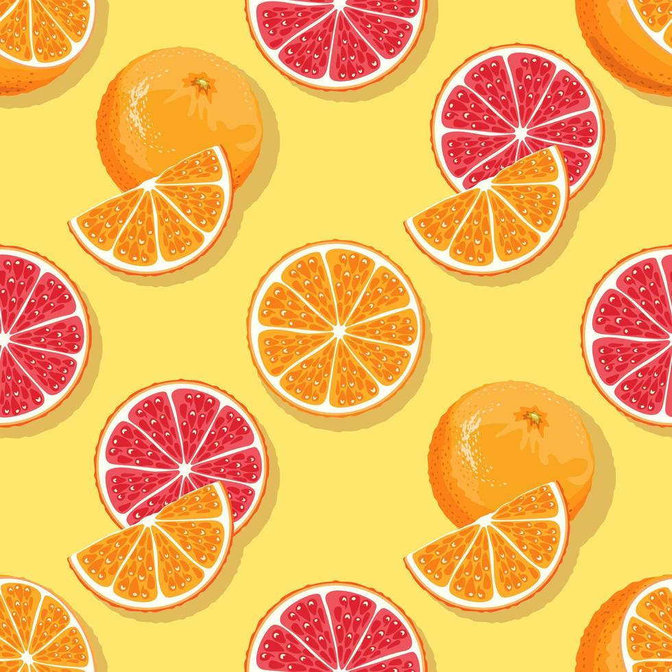 Red and orange parts seamless pattern. Whole, half, slice and wedge of Sicilian orange. vector
