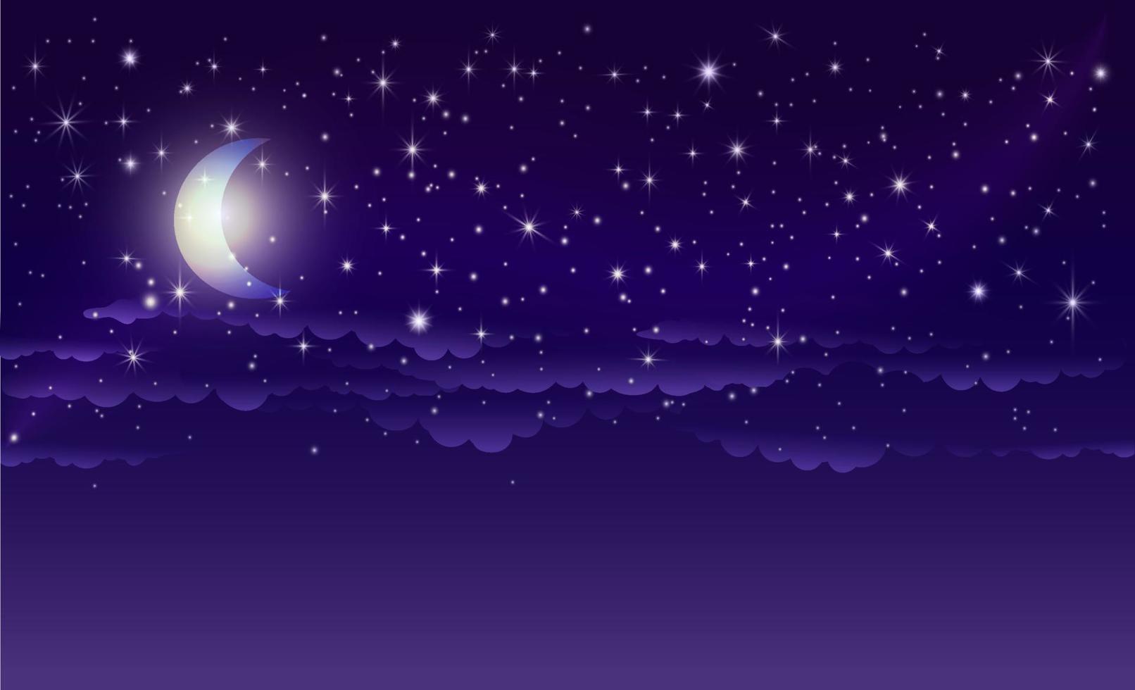 Night starry sky with stars, moon and clouds. vector