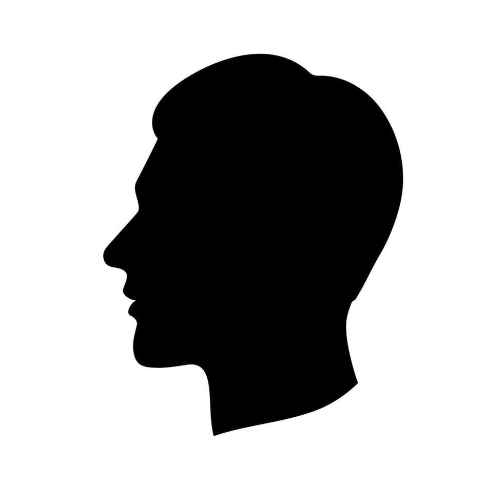 Silhouette of a male head in profile on a white background. Black head of a young man. vector