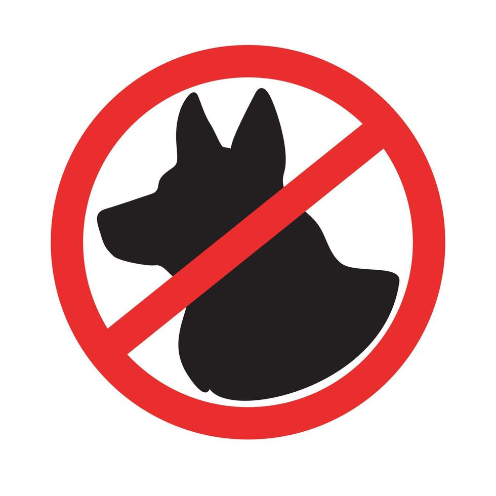 cartel que prohíbe la entrada con un perro. Ilustración de una silueta de perro cruzado sobre un fondo blanco. Perros no. vector