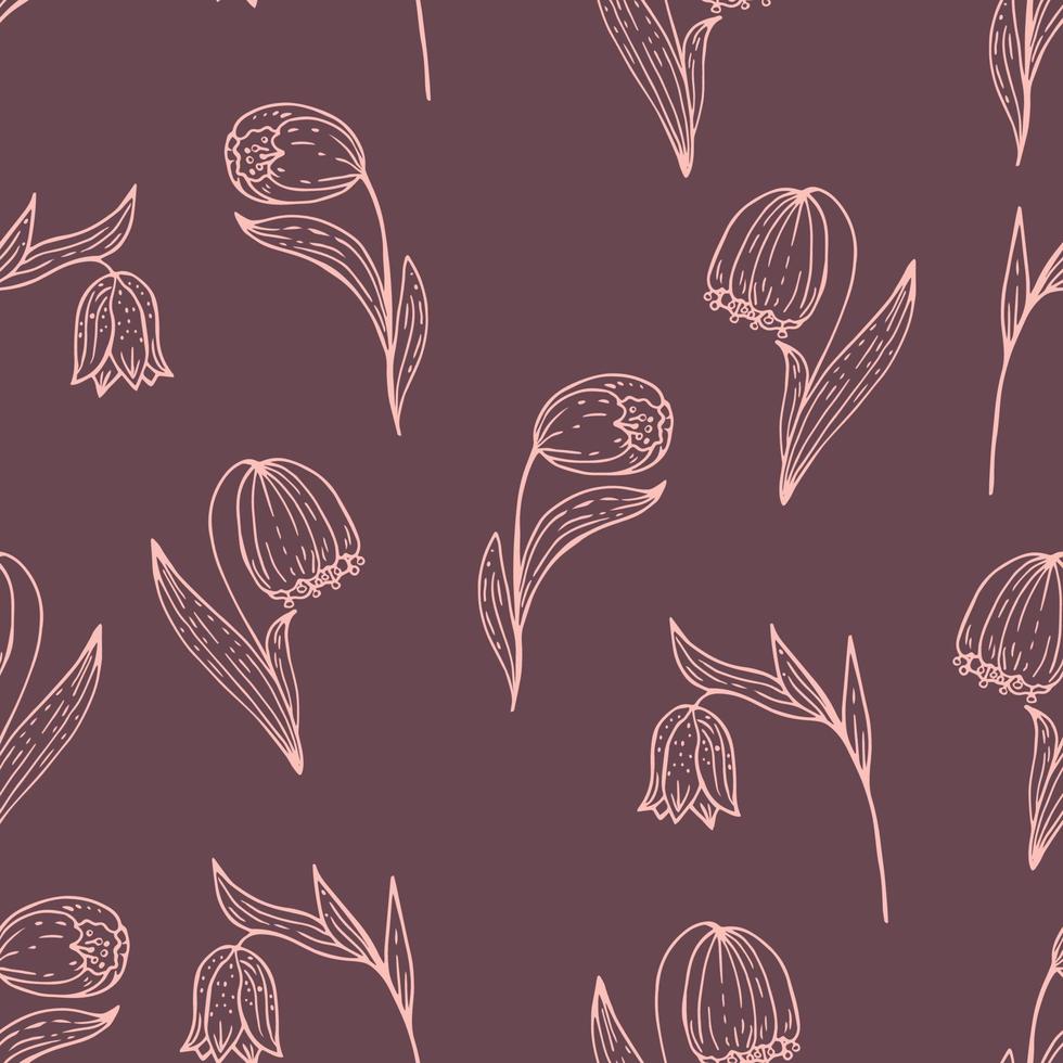 Seamless pattern with doodle flowers on a dark background. vector