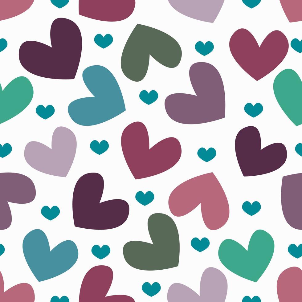 Hearts pattern. Seamless white background with colorful symbols of love. Hearts for Valentine day or wedding textile, wrapping. Vector illustration