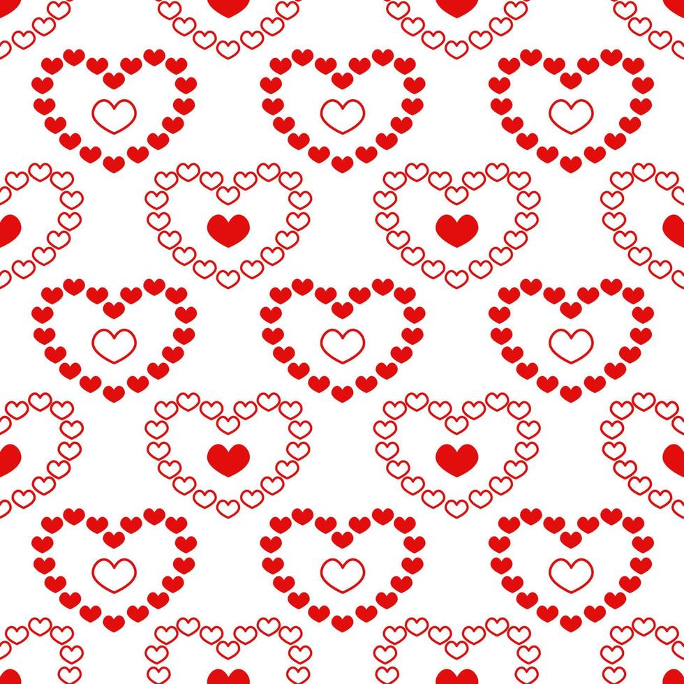 corazones de patrones sin fisuras. Fondo de vacaciones blanco con símbolos rojos de amor. corazones para el día de san valentín. ilustración vectorial vector