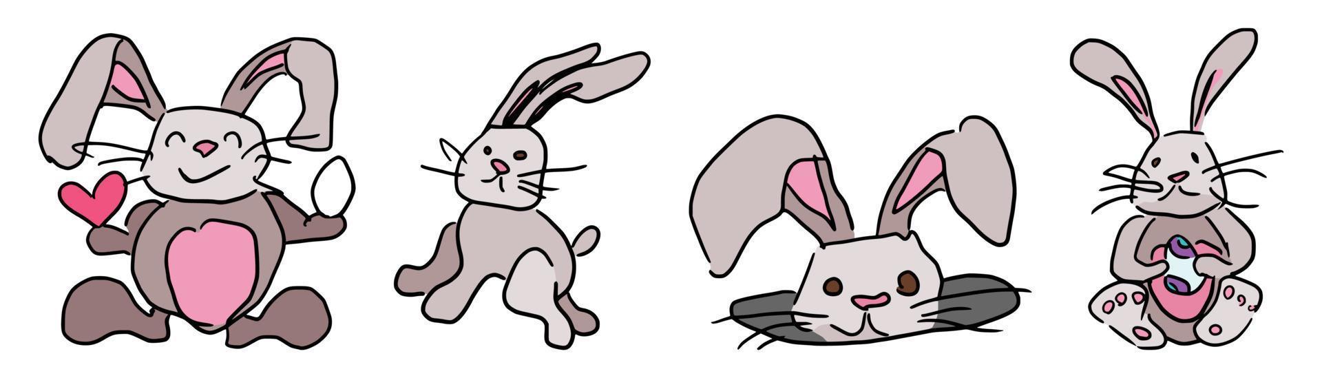 doodle animals bunny for easter holiday vector