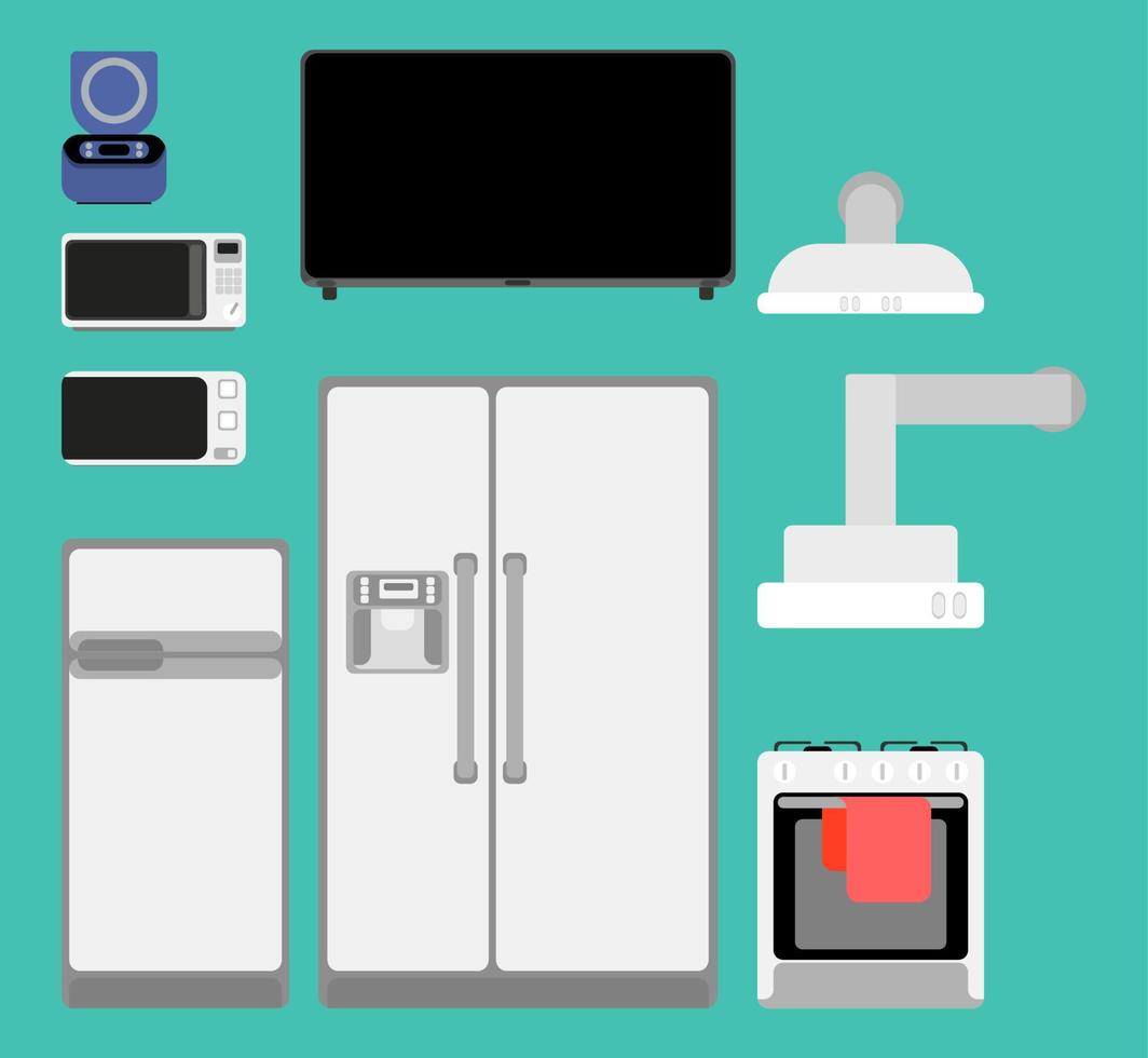 selection of kitchen appliances for the home flat style vector