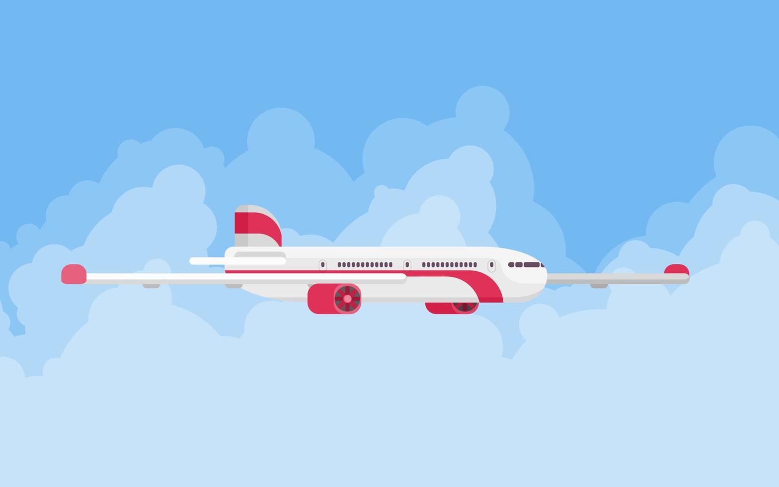 large modern airplane in the sky illustration flat vector