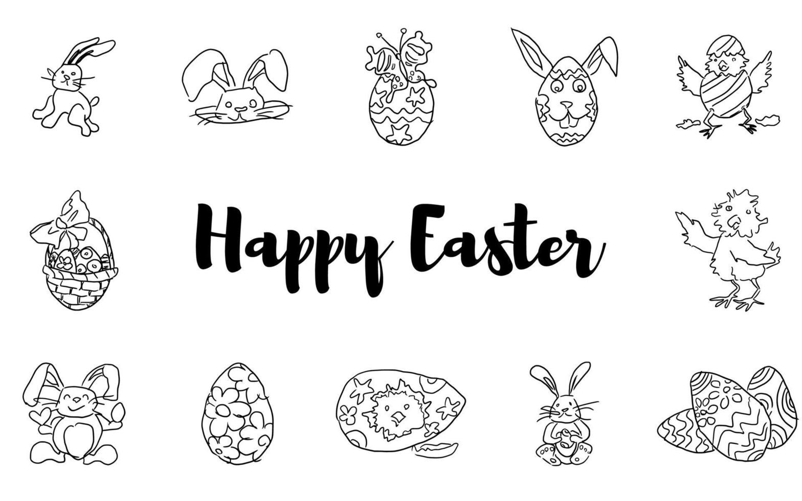 Easter doodles large collection hares chickens vector
