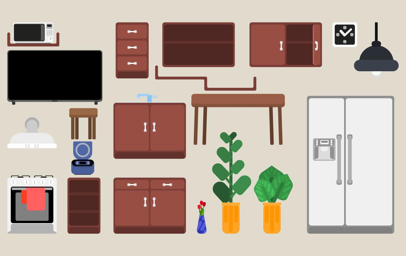 selection of kitchen furniture interior details vector