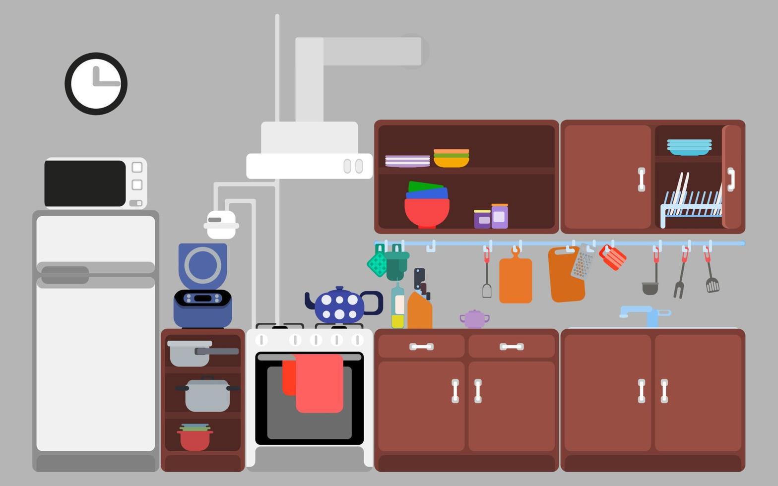 cocina simple sobre un fondo gris estilo plano vector