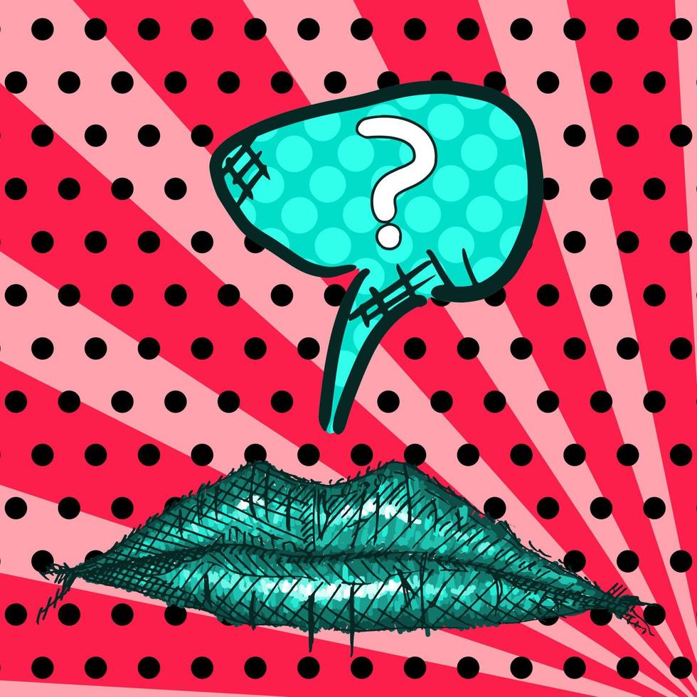 pop art drawing of lip sketch on bright background vector