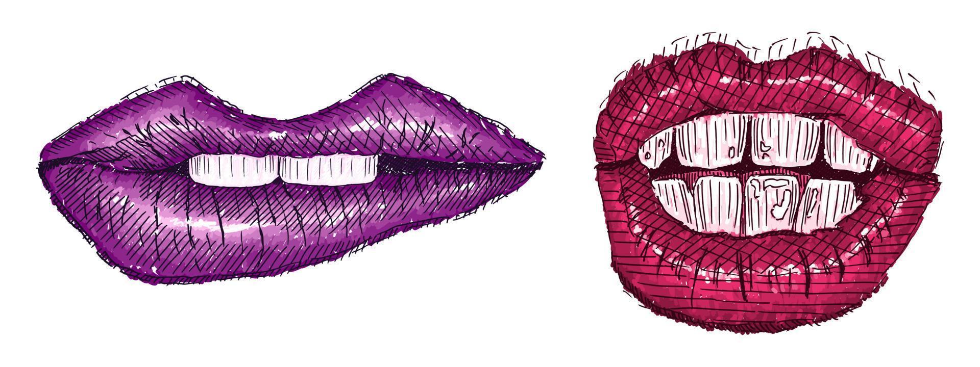 lips compilation sketch bright purple pink vector