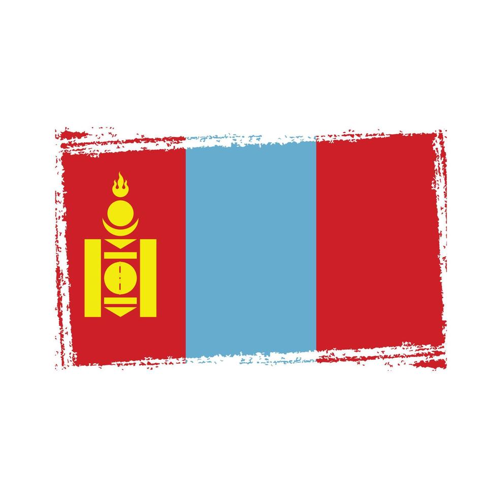 Mongolia flag vector with watercolor brush style