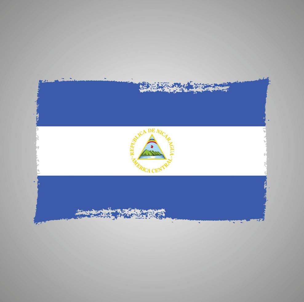 Nicaragua flag vector with watercolor brush style