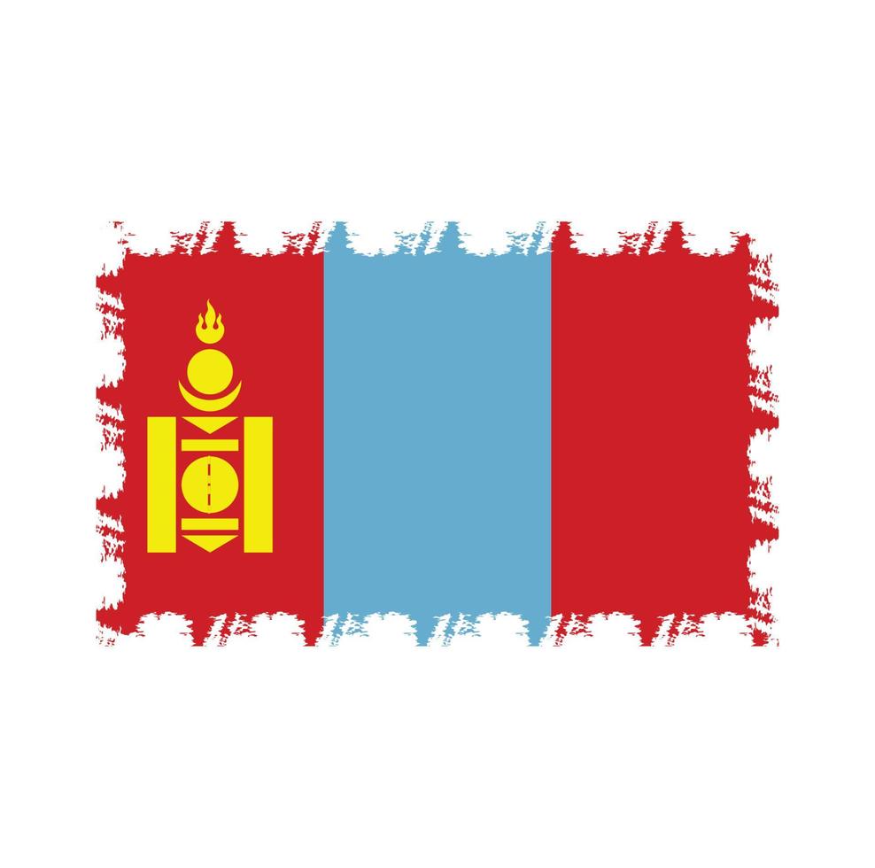 Mongolia flag vector with watercolor brush style